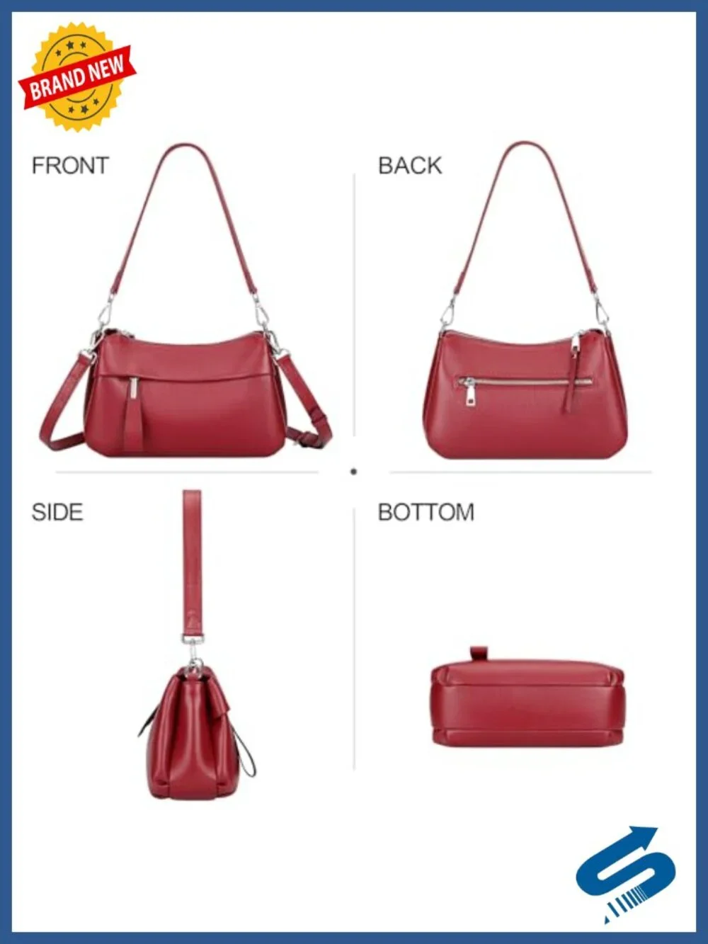 Genuine Leather Crossbody Bag for Women with 2 Detachable Straps, Fits iPad